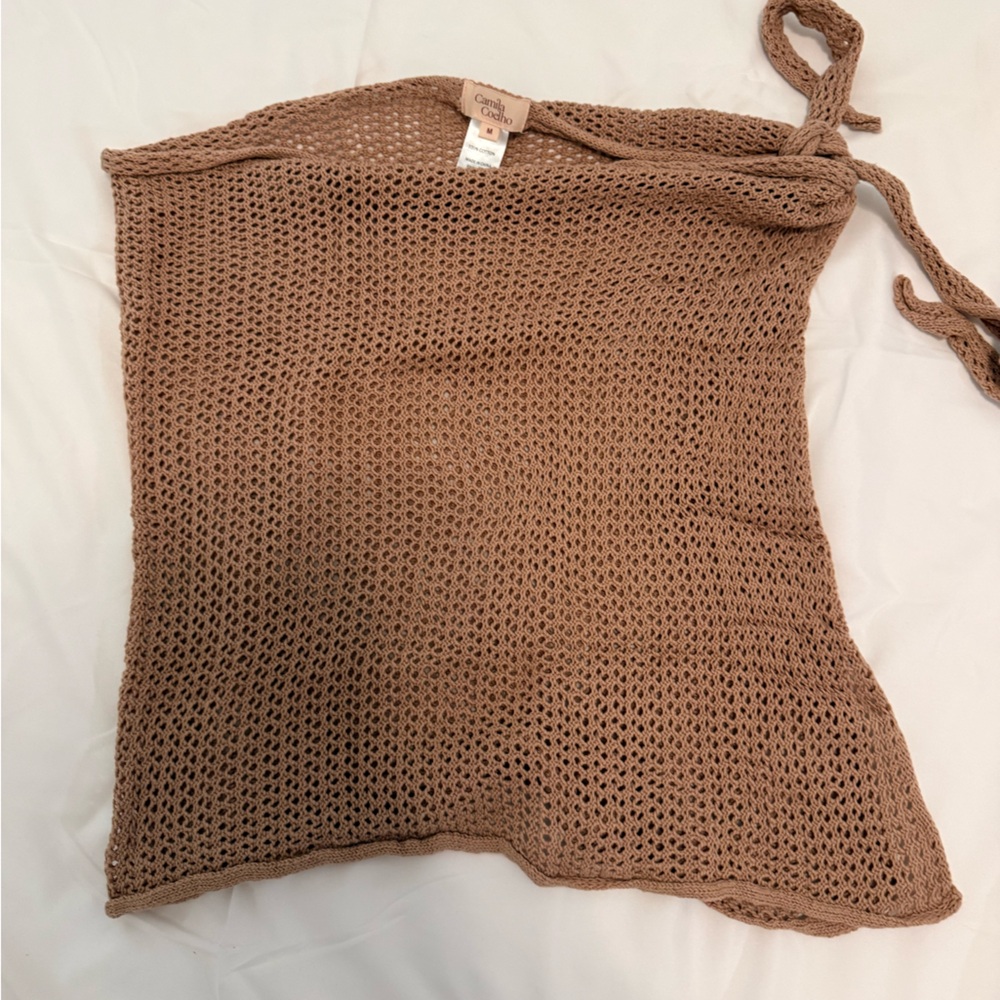 Knit Tie-Side Coverup in Light Brown